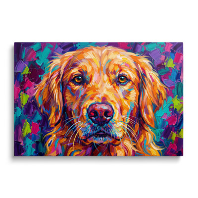 Multicolor Canvas Golden Retriever Abstract Oil Painting, Modern Contemporary Wall Art for Living Room Bedroom and Home Office