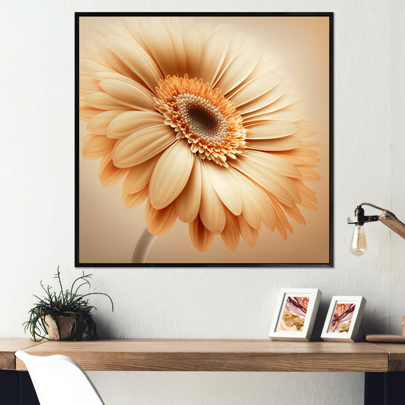 " Orange Gerbera Flower IV ", 16" H x 16" W x 1" D, Black Floater Framed Canvas