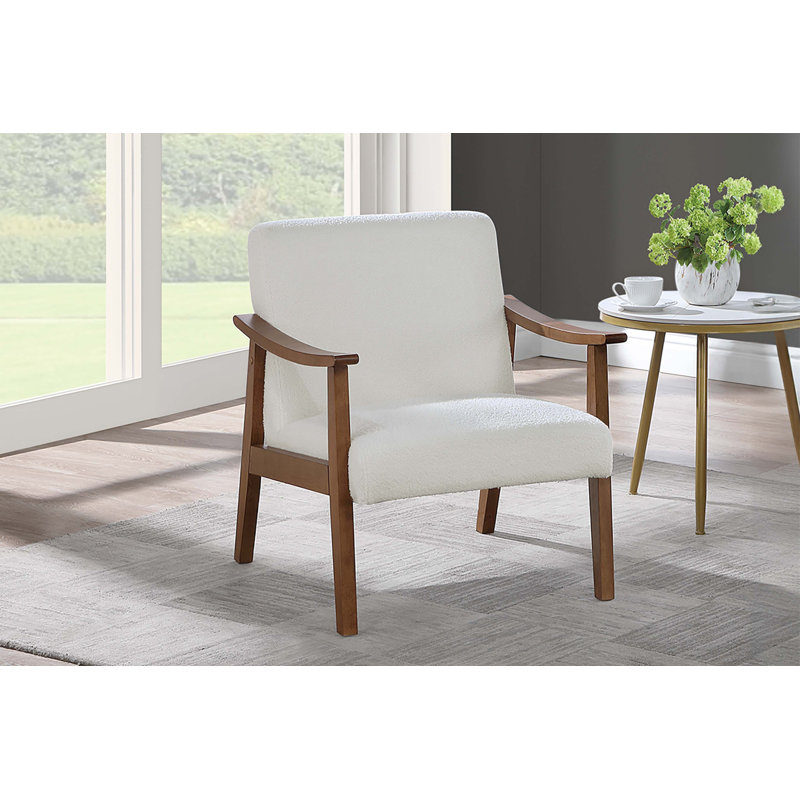 Stylish White Wool Fabric Upholstered Accent Chair