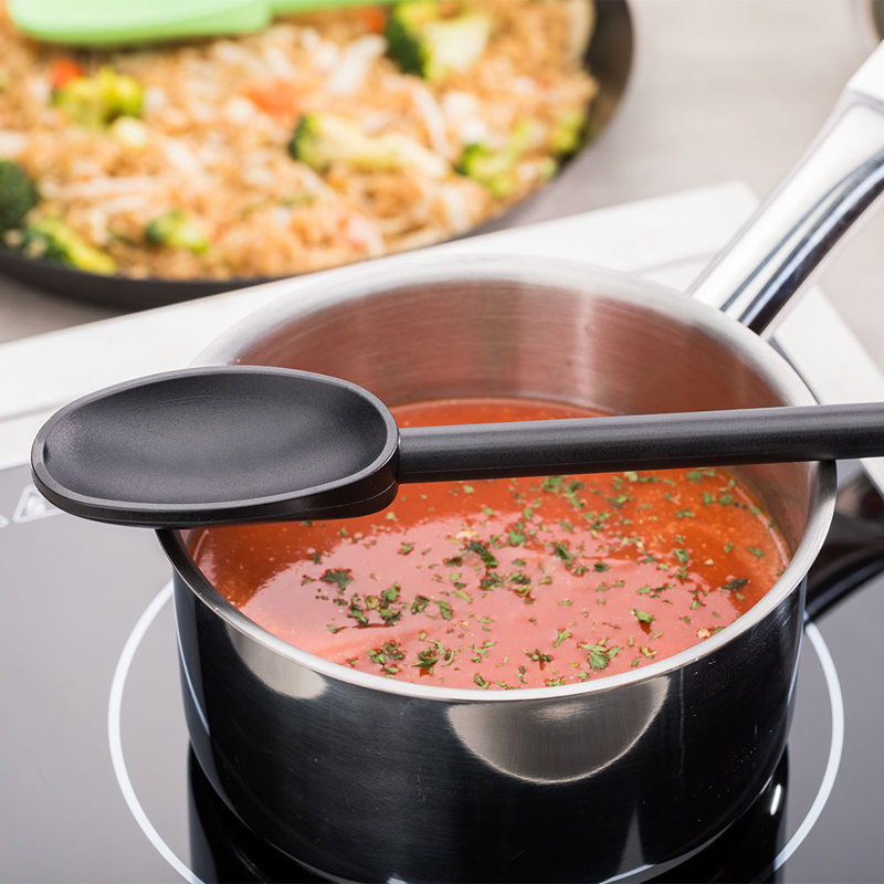 Cuillère de cuisine en nylon haute température pour restaurant - 1 pièce - cuillère à cuisson résistante à la chaleur de 12 pouces Met Lux, cuillère large - batterie de cuisine antiadhésive noire