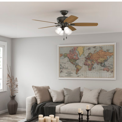 Ventilateur de plafond standard à 5 pales de 52 po avec chaîne de traction et ensemble d'éclairage inclus Amberlin