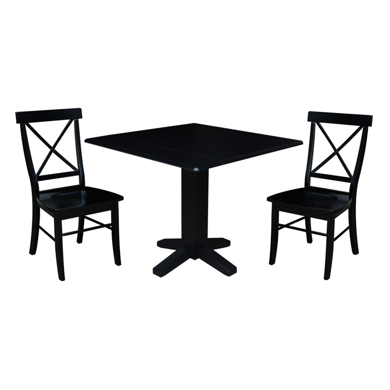 Dooly 2 - Person Solid Wood Solid Wood Top Pedestal Dining Set, Black