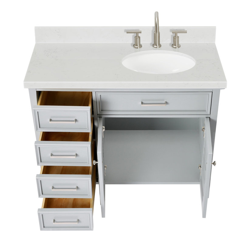 Blazier 42.25'' W Single Vanity, Gray, Oval, Right