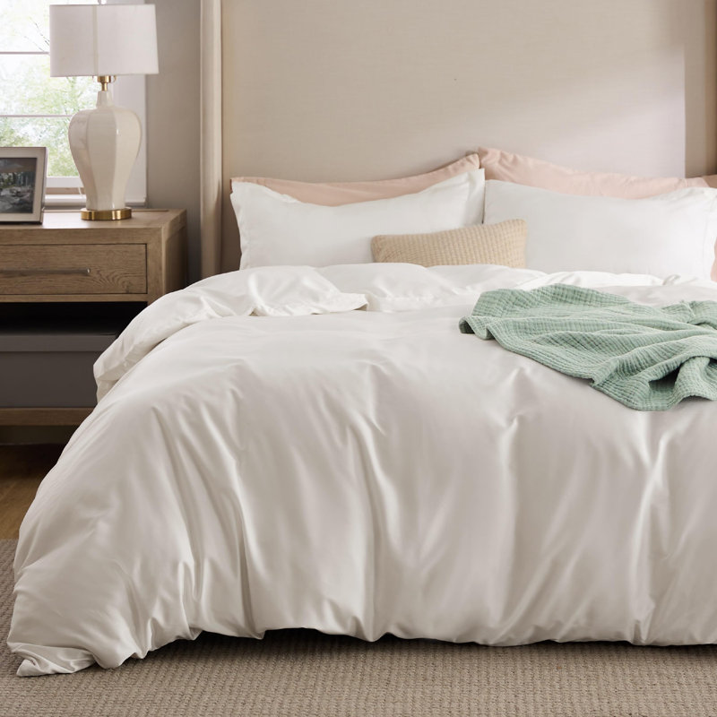 Bedsure Lyocell Cotton Hybrid Duvet Cover, King Duvet Cover + 2 King Shams, Ivory White