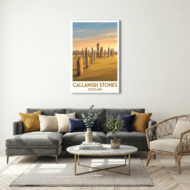 Callanish Stones, Scotland - Romantic Travel Poster Of Ancient Standing Stones. Giclee Print On Wrapped Canvas. Wall Art, Home Decor - Monuments & Sculptures, Scotland - Wrapped Canvas Print