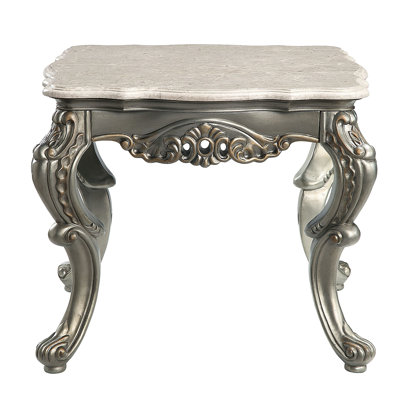 Table de bout Miliani en marbre naturel et table de bout au fini bronze antique avec plateau en marbre