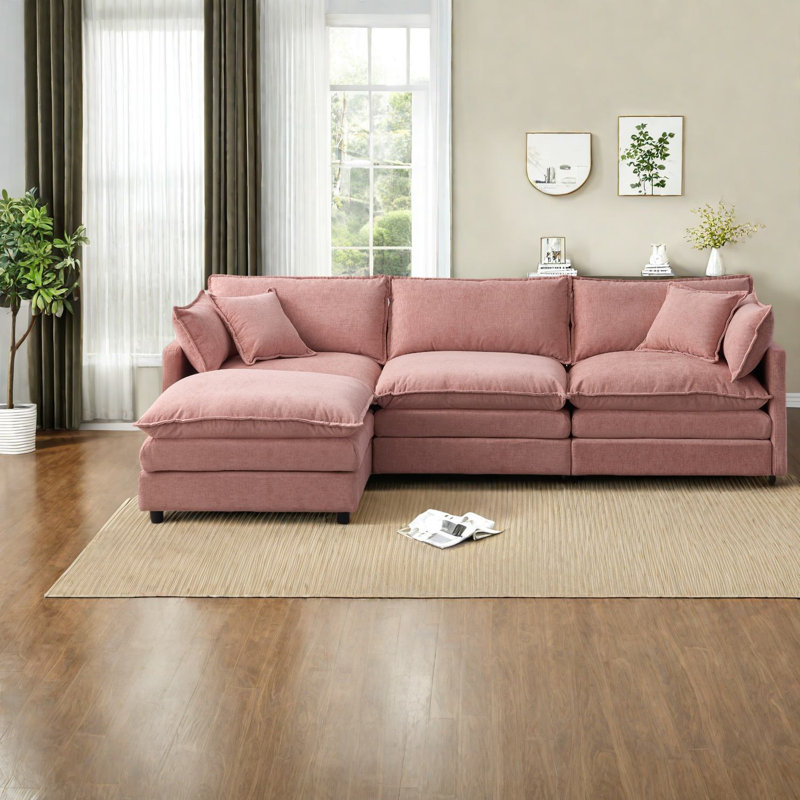 Canapés modulaires spacieux en chenille rose, confort moderne pour la maison