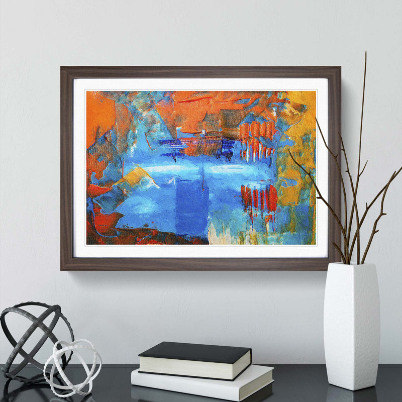 Abstract Vol.191 by S.Johnson - Single Picture Frame Painting, 33cm H x 45cm W x 2cm D, Walnut Framed