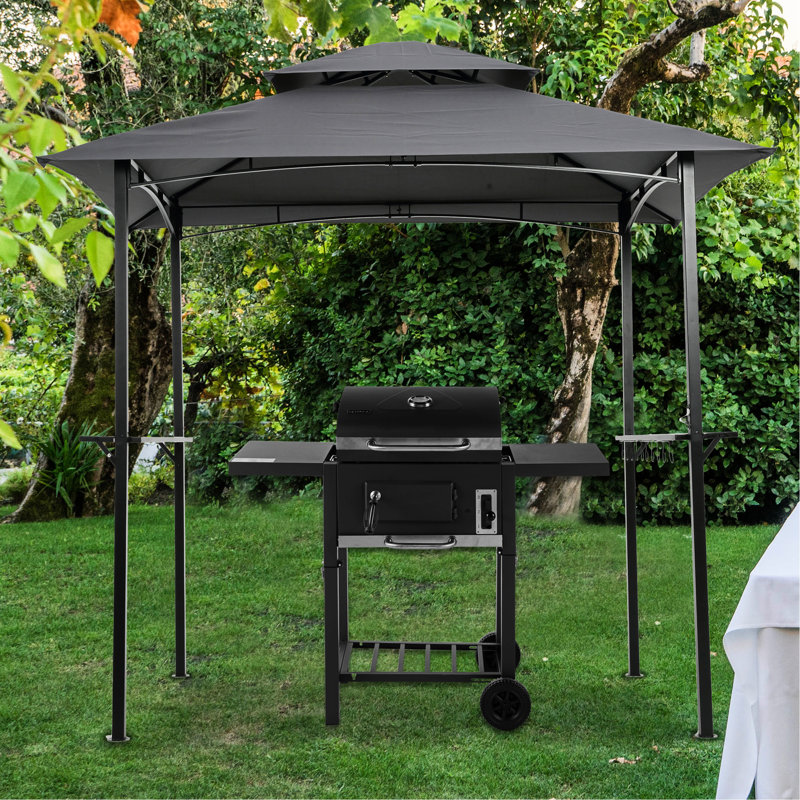 Auvent de remplacement pour abri de jardin 8 x 5 pi - Toile de protection à deux niveaux pour barbecue, tissu gris protégé, portable, facile à assembler pour le toit de camping gris, s'adapte à un cadre de 10 x 10 pi