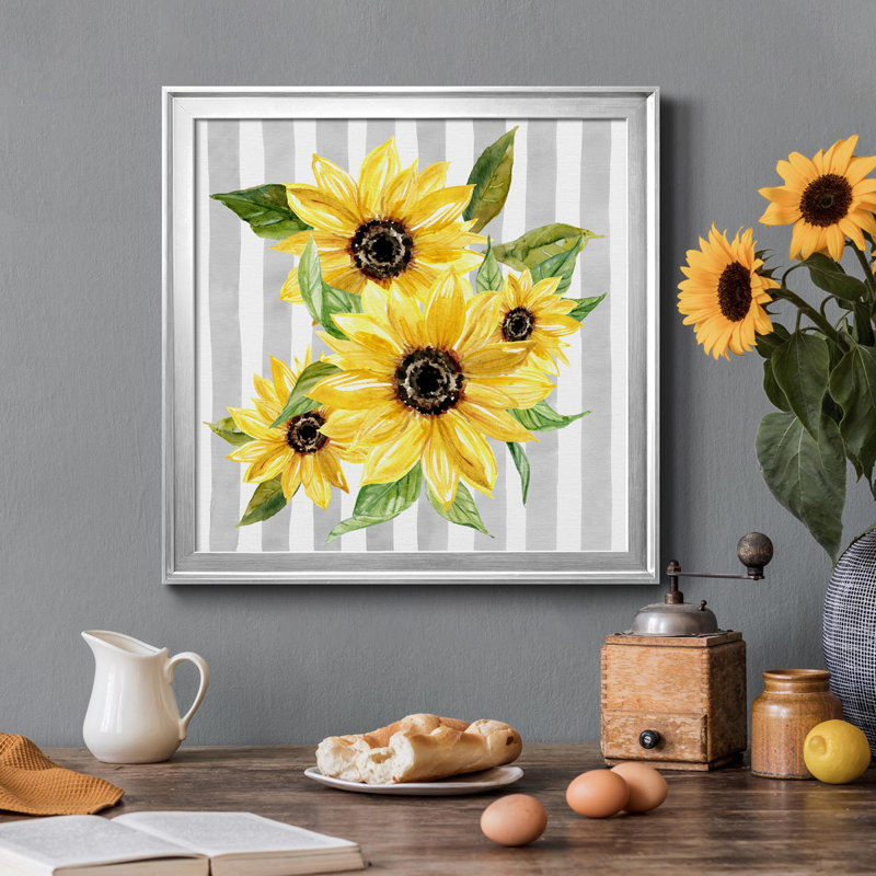 Sunflower Array I - peinture sur toile encadrée, Argent, H 22,5 po x l 22,5 po x P 1,5 po