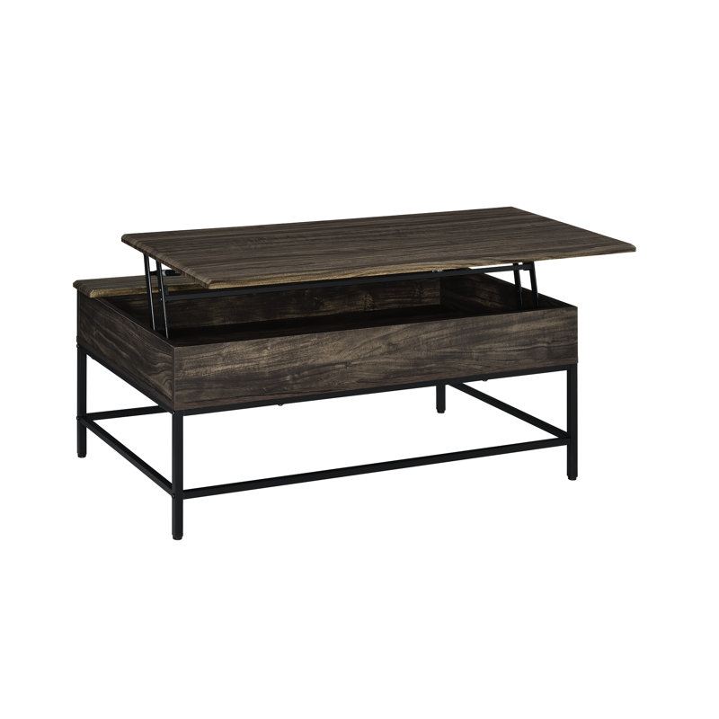 Table basse à plateau relevable - 39 po, brun, plateau de table avec capacité de rangement, aspect biseauté, structure en métal noir, pieds réglables pour un effet hypnotisant brun et plateau de table de 39 po, matériau, nivellement