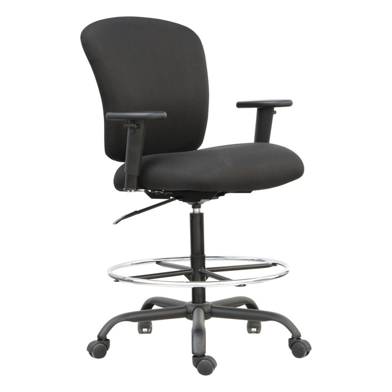 Generously Padded Black Steel Base Big and Tall Office Stool Chair