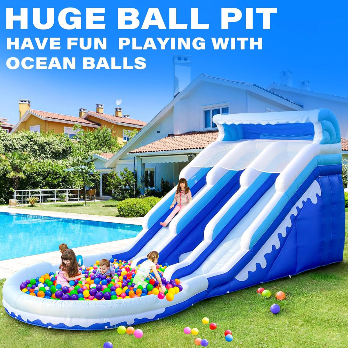 Connsann Large Inflatable Water Slide With Splash Pool & Air Blower For ...
