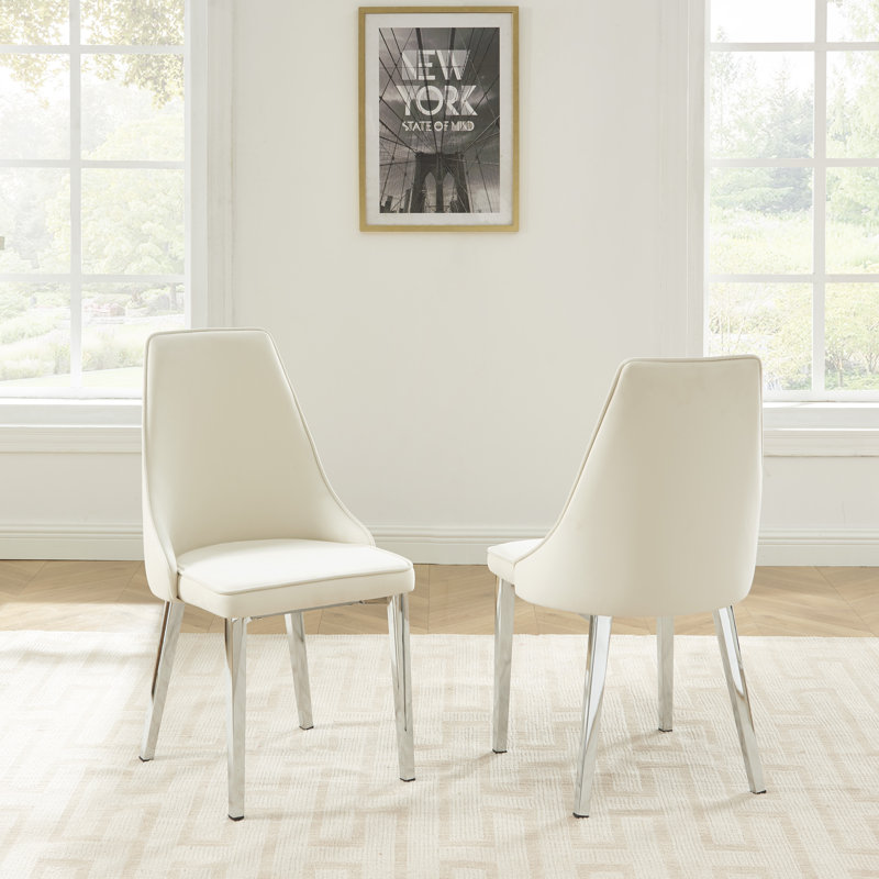 18'' H Upholstered Metal Side Chair, Beige, Silver
