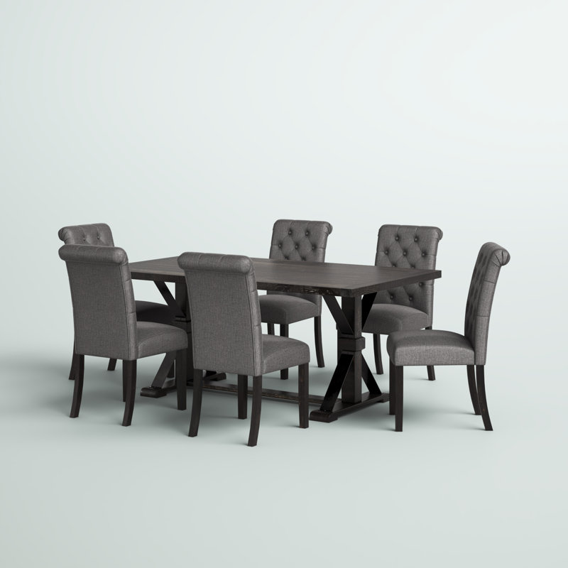 Ensemble de salle à manger à tréteaux pour 6 personnes avec chaises rembourrées Julian, Gris