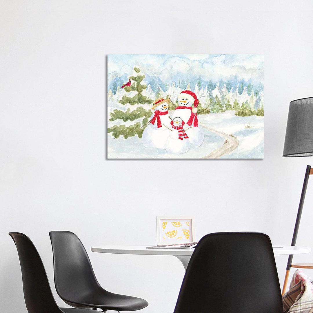 Schneemann-Wunderland - Familienszene von Tara Reed - Galerie-umwickelte Leinwand Giclée auf Leinwand ohne Rahmen