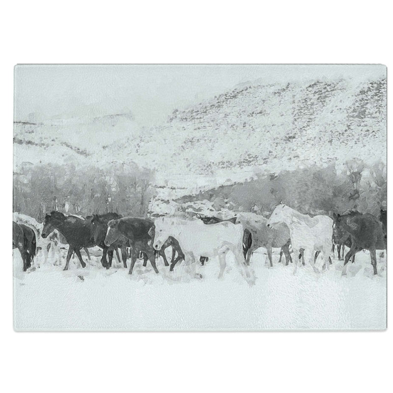Glass Herd of Horses in Abstract Chopping Board, 39 cm W x 28.5 cm L