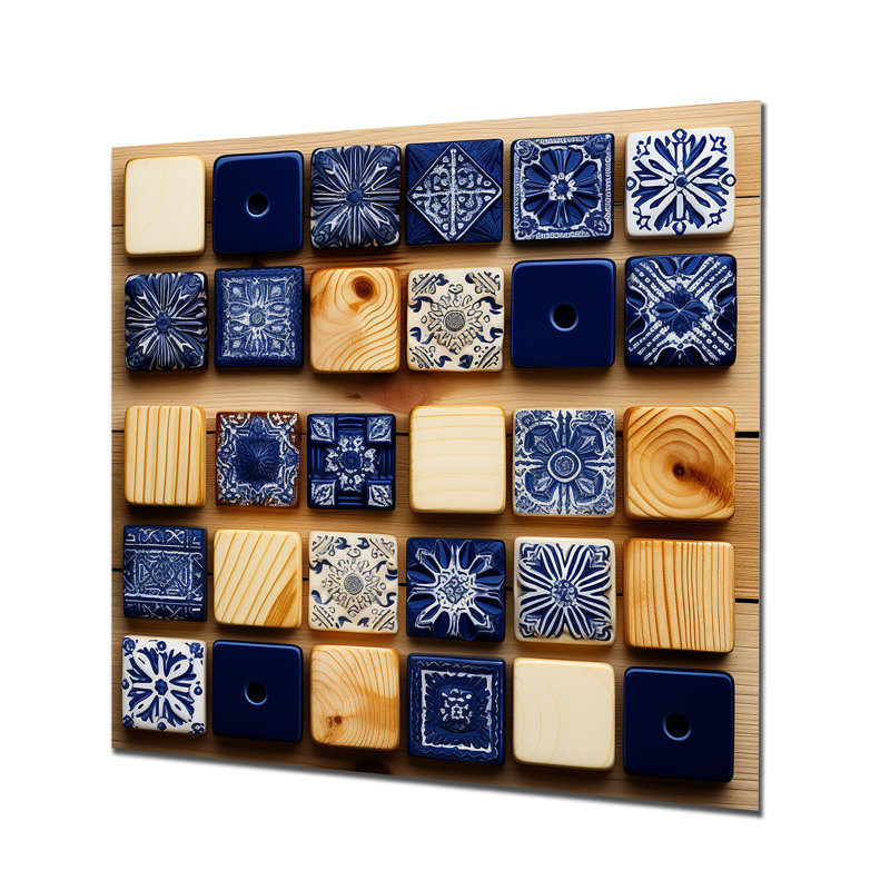 Boho Blue Colors Tiles - Boho Tiles Metal Wall Art, 36" H x 36" W