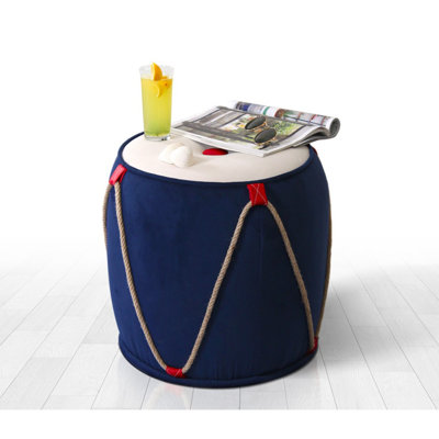 Pouf moderne avec pieds cachés recouverts de PVC, bleu et blanc, 17,3 po x 16,5 po | 50% coton / 50% velours, 2,4 pouces d'éponge orthopédique pour le confort | Ajout élégant au décor du salon et de la chambre à coucher