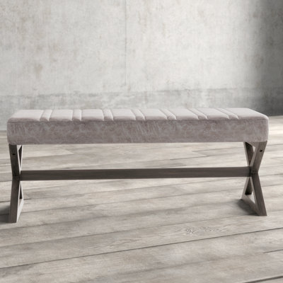 Salinger 48"W Large Ottoman Bench in Distressed Vegan Leather with Solid Wood Frame