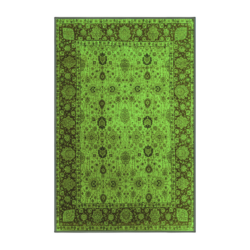 Tapis vert moyen lavable 1238 Mid-Century, Rectangle 4 pi x 6 pi