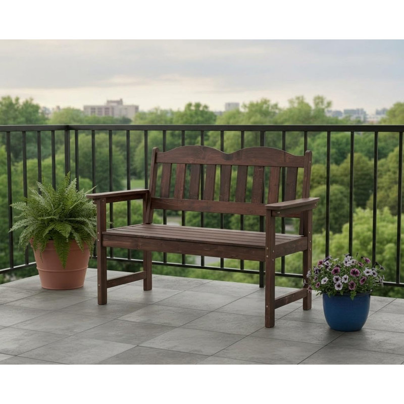 Banc de patio en bois d'œuvre robuste pour 2 à 4 pieds de jardin, siège à lattes, dossier incurvé, accoudoirs larges, résistant aux intempéries et facile à assembler - idéal pour la cour, le porche, la cour, le parc