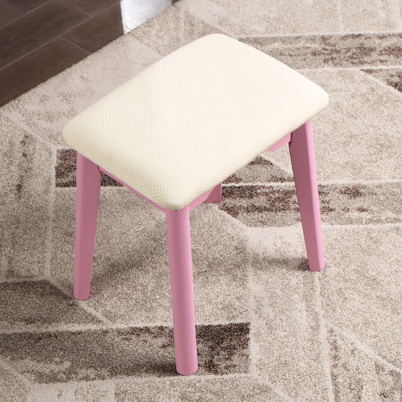 Meuble-lavabo en bois rose avec pieds fuselés et tabouret rembourré, Rose