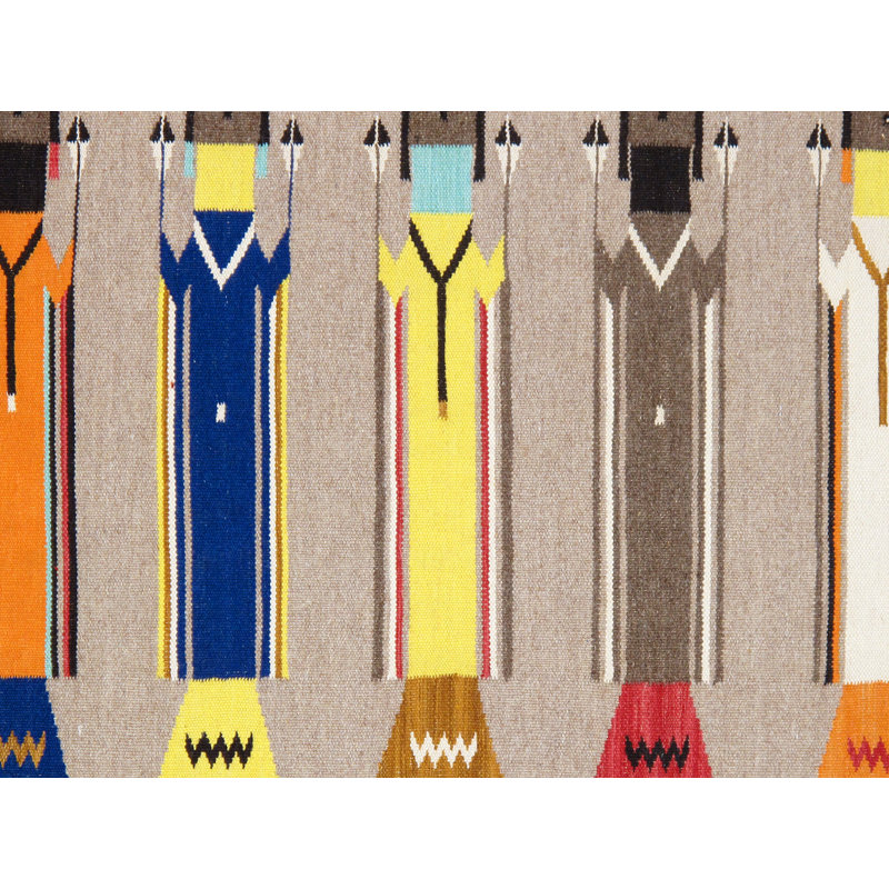 Rectangle Tuscany Handmade Flatweave Wool Area Rug in Mocha/Blue/Yellow, Rectangle 4'1" x 6"