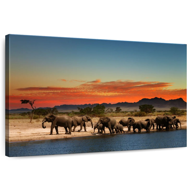 Brampt Elephants In Sublime Sunset, 20" H x 30" W