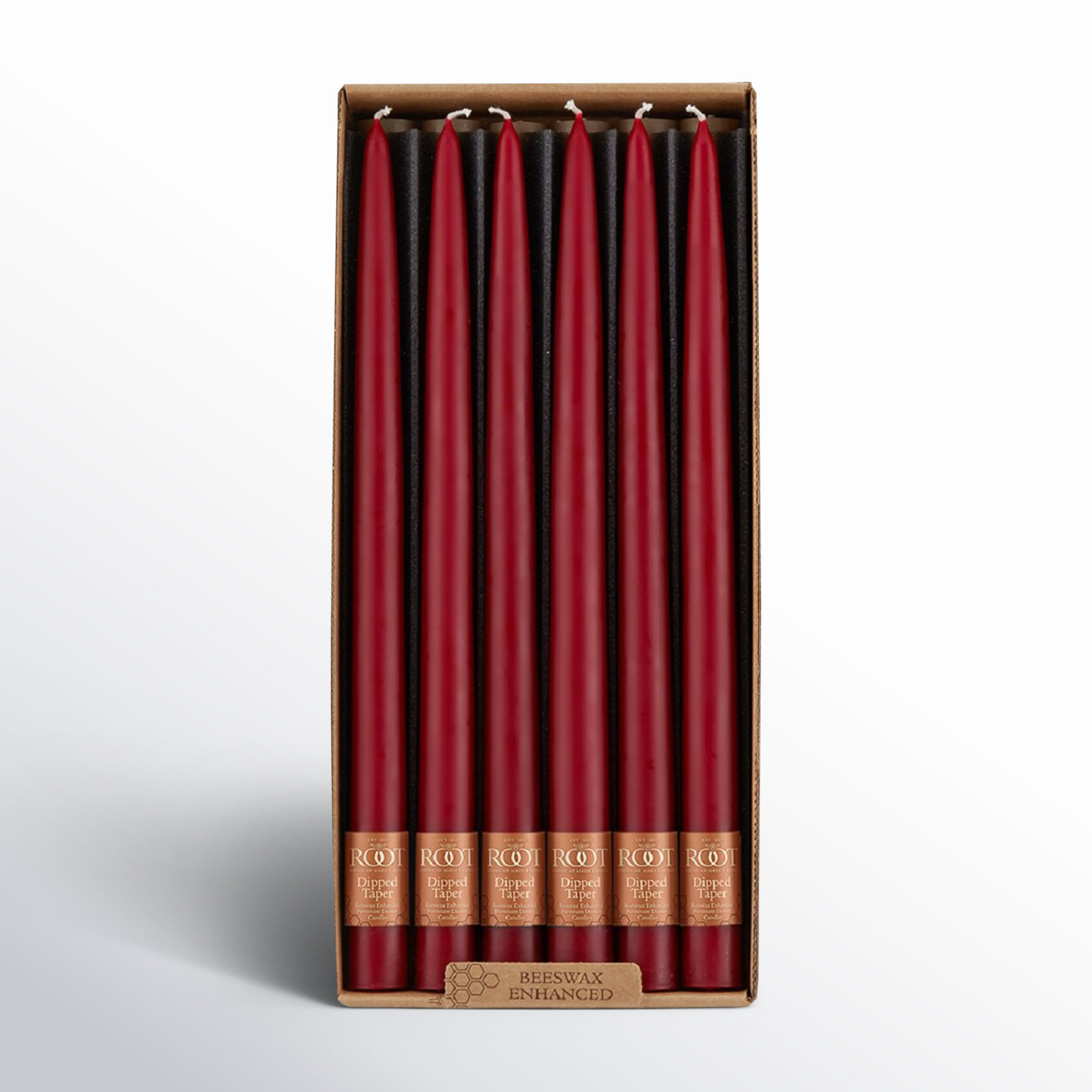 Root Candles Unscented Taper Candle Set, 12" H x 0.88" W x 0.88" D, Garnet