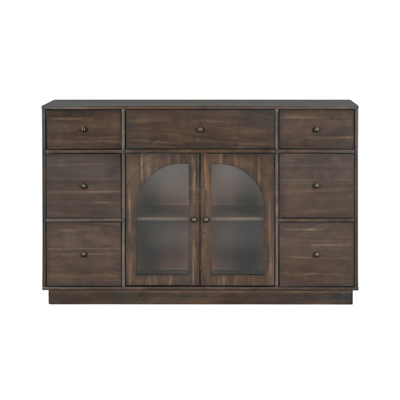 Armoire avec rangement pour l'entrée du salon et de la salle à manger, grande taille, 2 portes et 7 tiroirs, brun foncé