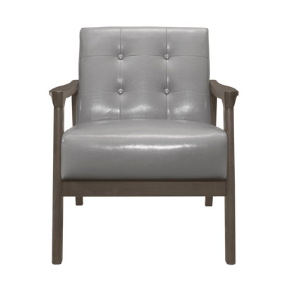 Accent Chair Button Tufted Upholstery Cushion Seat Mid-Century Modern Furniture Solid Rubberwood Frame 1Pc