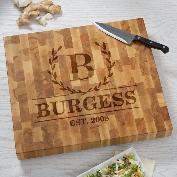 Personalization Mall Laurel Wreath Personalized Butcher Block Cutting Board | Wayfair Laurel Wreath Personalized Butcher Block... 
