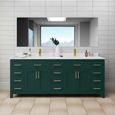 Meuble-lavabo double autoportant 84 po avec plateau en marbre Beckett