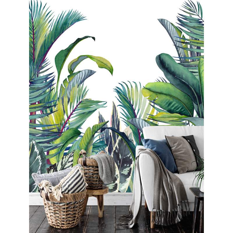 Papier peint amovible feuilles de bananier tropical, L 9 po x l 15 po
