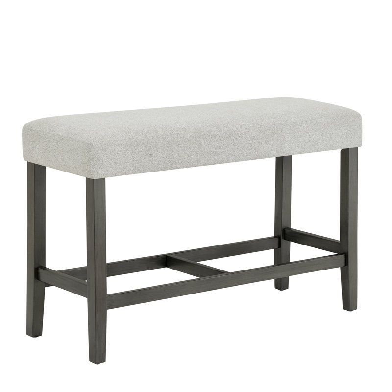 Banc de 40 po de hauteur comptoir en tissu gris clair avec structure en bois gris et repose-pieds en bois - sièges de salle à manger et de cuisine rembourrés