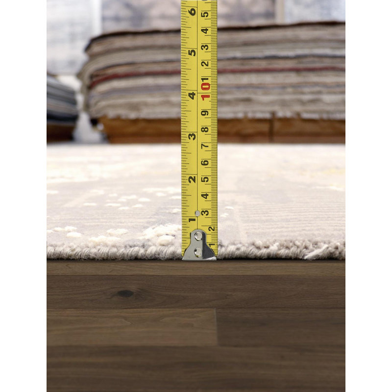 Hand-Knotted Beige Abstract Wool and Silk 9' x 12' Rug