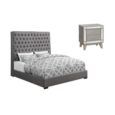 Milbrey Metallic Mercury 2-Piece Bedroom Set with Nightstand