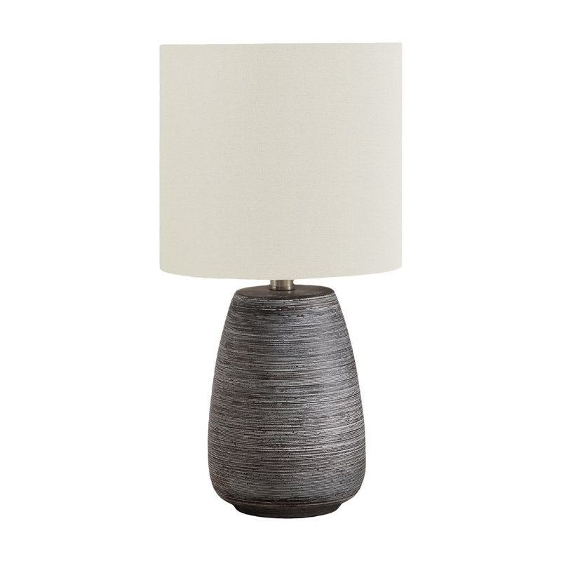 Table Lamp, 19 Inch Textured Ceramic Base, Ivory Linen Drum Shade