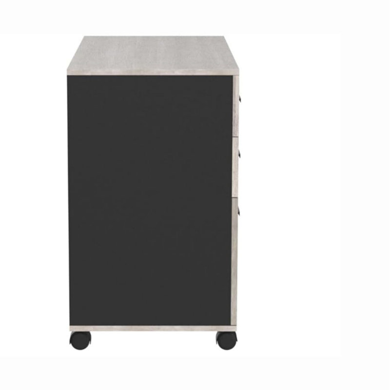 Greige 3-Drawer Wood Mobile Filing Cabinet with Open Shelves