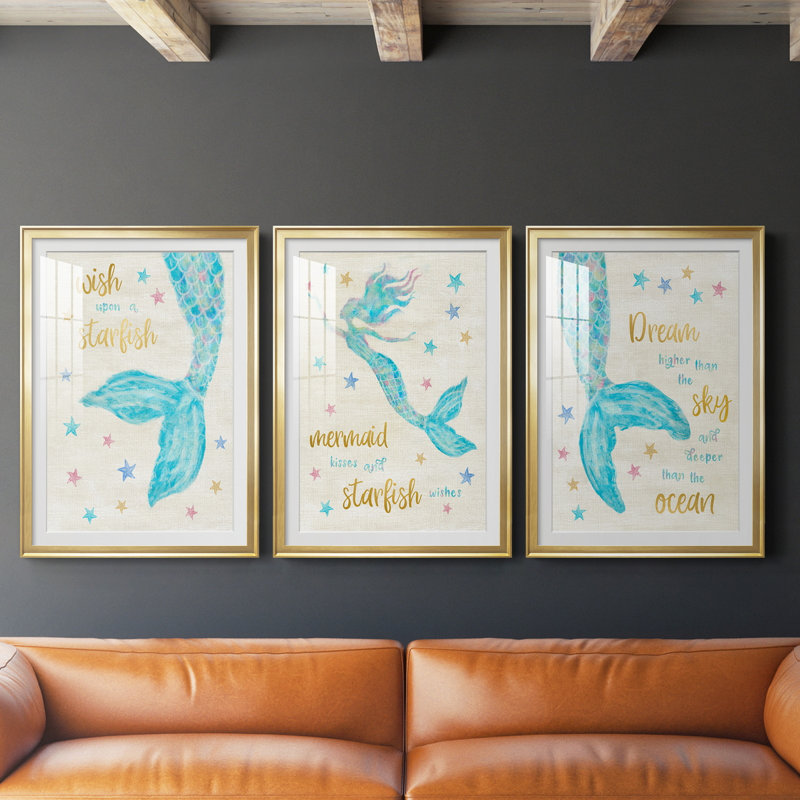 «Mermaid Dream» - reproduction de 3 pièces, Doré, H 30,5 po x l 127,5 po x P 1,5 po