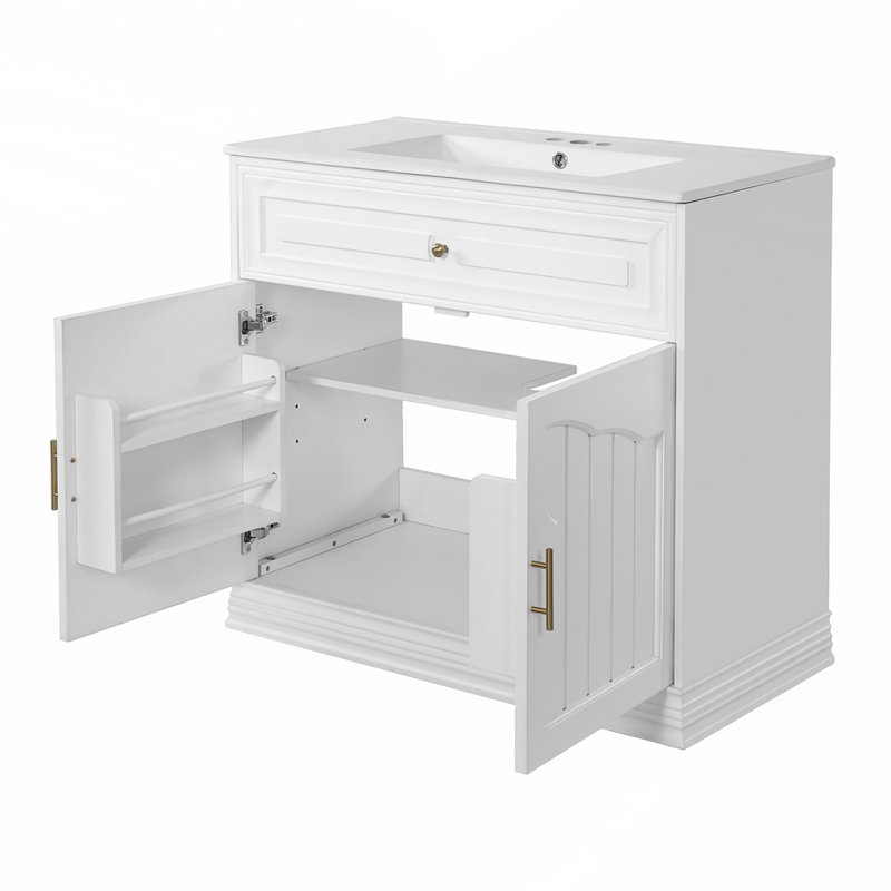 Armoire de rangement pour salle de bain avec tablettes réglables et portes à fermeture douce, Blanc