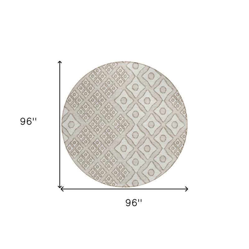 Tapis intérieur / extérieur rond lavable 8 pi beige et ivoire 8 po