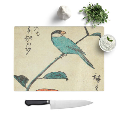 Tempered Glass Camellia Flowers and a Bird Chopping Board