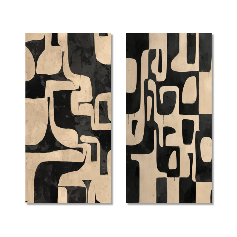 Ensemble de 2 impressions murales beiges et noires mosaïques terreuses II, 40" H x 40" W