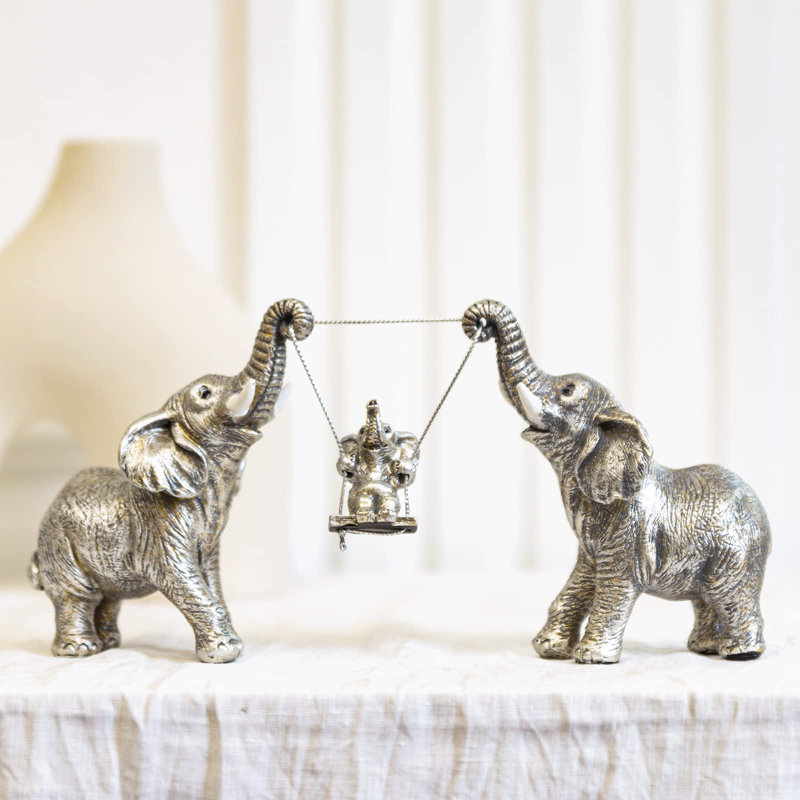 Statue d'éléphant, décor d'éléphant argenté pour les cadeaux, figurines d'éléphant, bonne chance, décorations pour salon, centre de table, tablette, décor de bureau (argent)