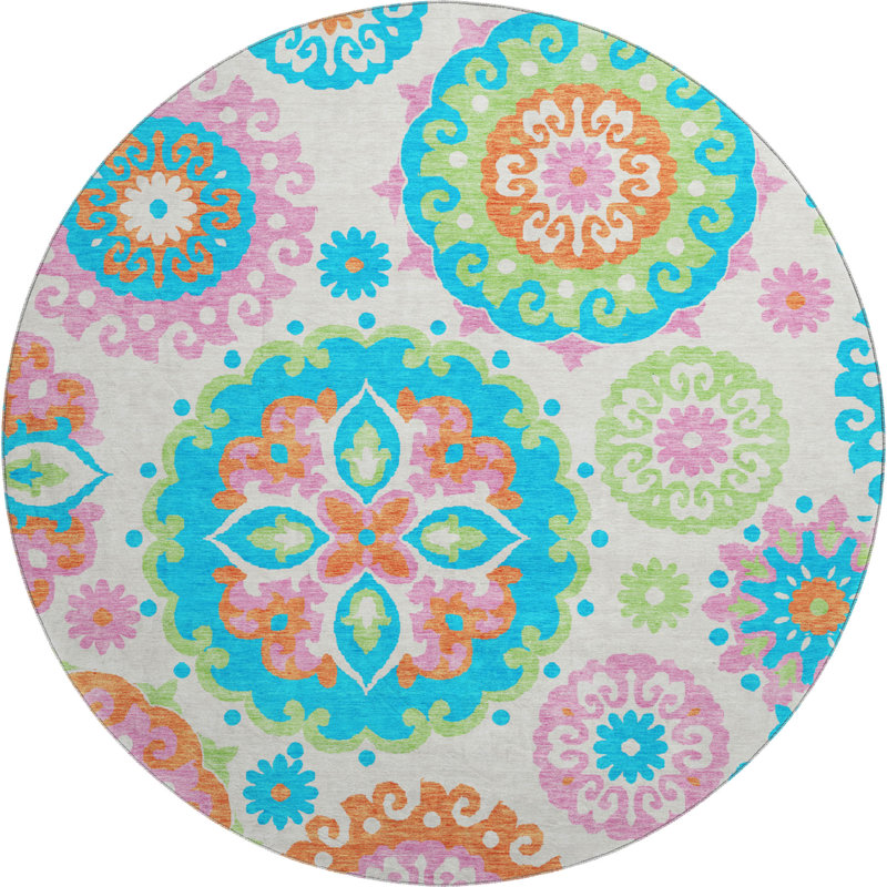 Premium Machine Washable Prisco White Rug, Round 8'