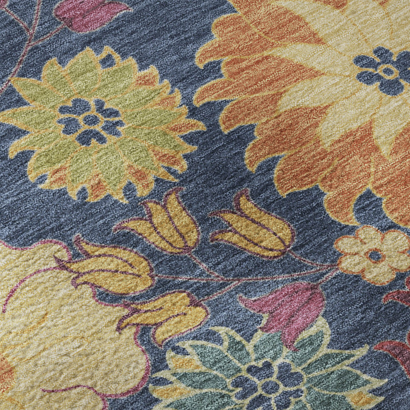 Tapis floral lavable à la machine de qualité supérieure Mayfield, Navy, 1 pi 8 po x 2 pi 6 po