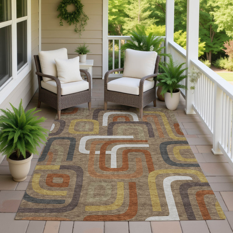 Machine Washable Indoor/Outdoor Chantille ACN2551 Mid-Century Modern Rug, Coffee, 3' x 5'