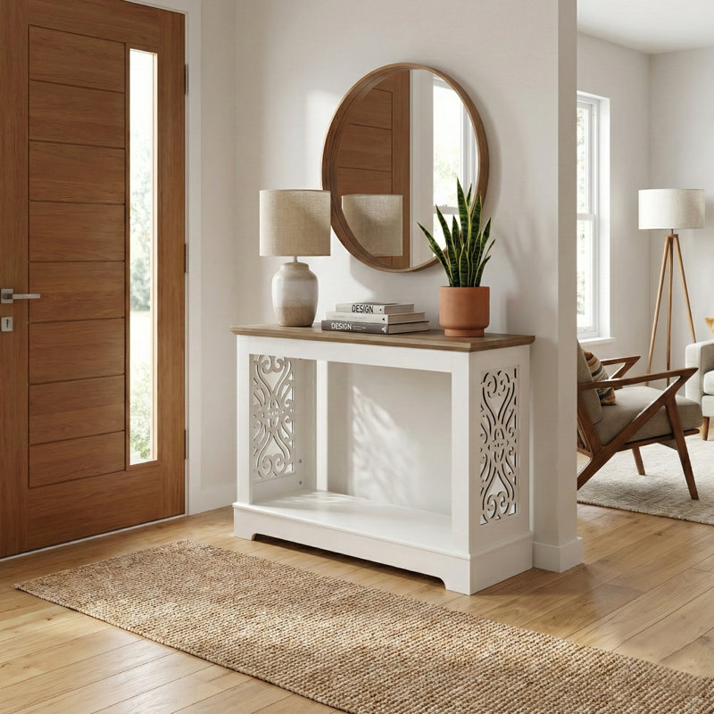 Korbin 42'' Console Table, Ivory/Knotty Oak